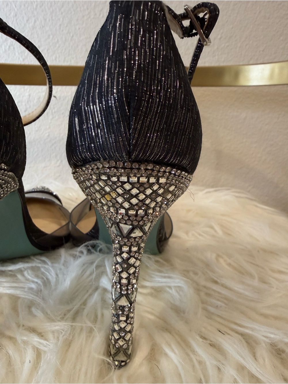 Betsey Johnson Black Crystal-Embellished Pointed-Toe Ankle-Strap Heels - Picture 8 of 12